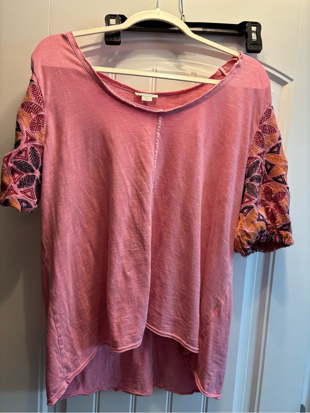 Sundance Rose Pink Short Sleeve Top with Embroidered Puff Sleeves